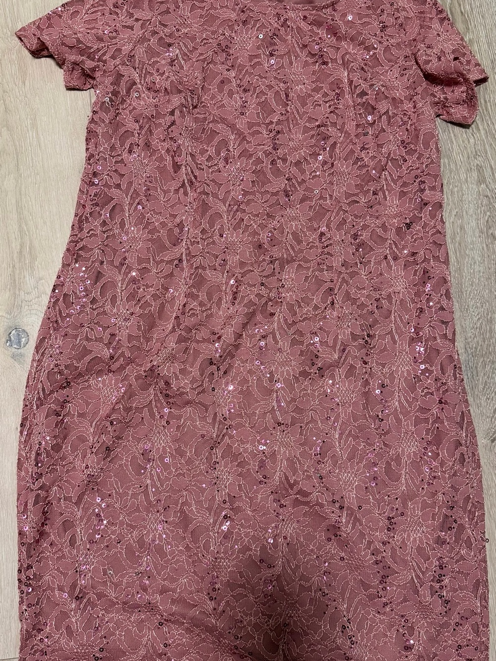 Mauve Lace Sequin Short Sleeve Dress